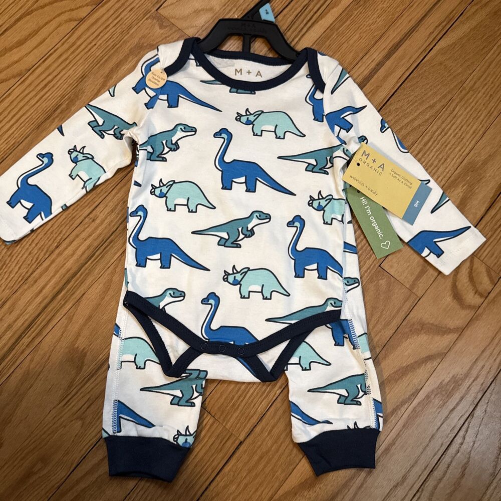 INFANT M+A MONICA + ANDY ORGANIC First Moves Set 9-12 Months NWT Dinosaurs